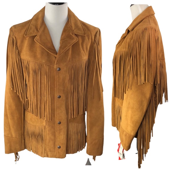 🆕 Western by Schott NYC 1970's Vintage Suede Leather Fringe Blazer Coat - Picture 2 of 11